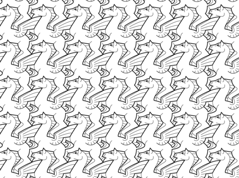 Pegasus Tessellation By M.C. Escher Coloring Page